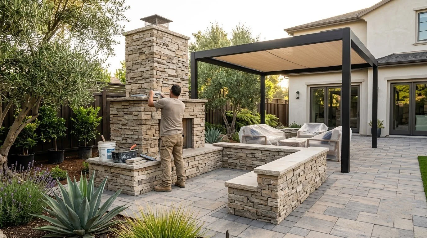 Finished outdoor kitchen built to last through Central Valley heat by Specialty Landscape