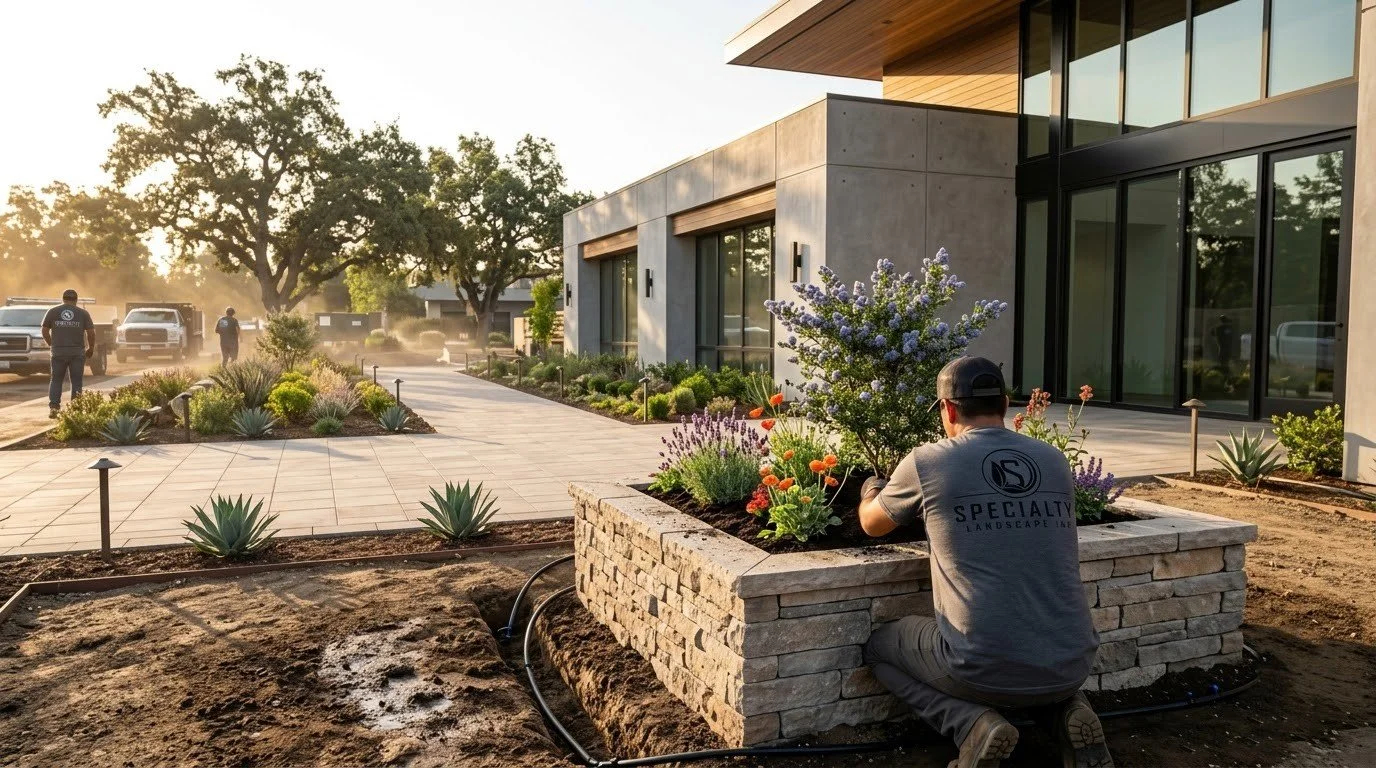Commercial landscape maintained at a Fresno business property by Specialty Landscape