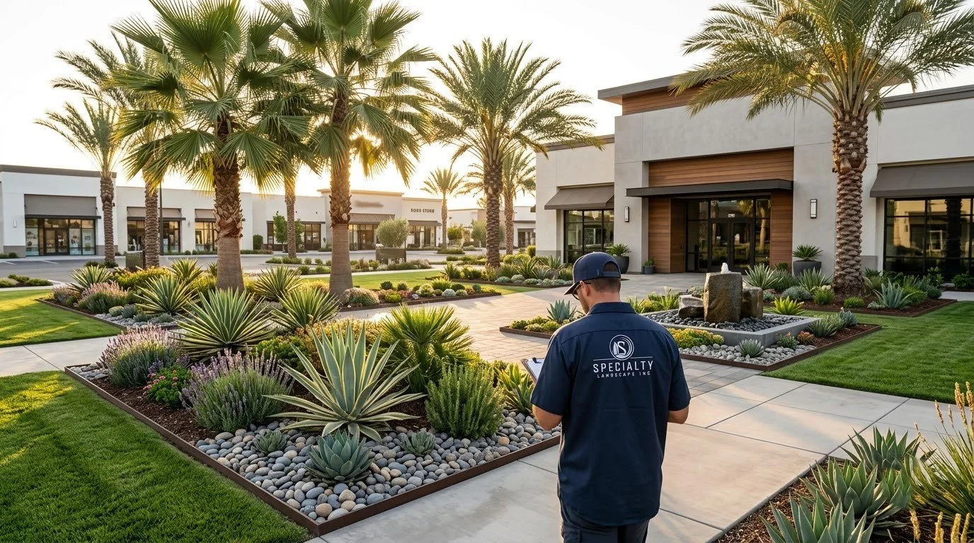 Retail center landscape managed by Specialty Landscape