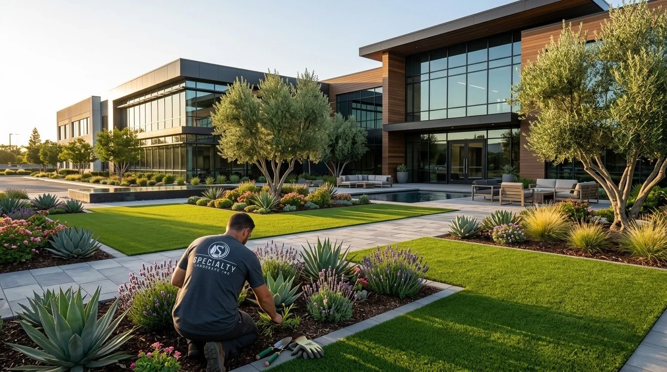 New commercial landscape designed and installed by Specialty Landscape