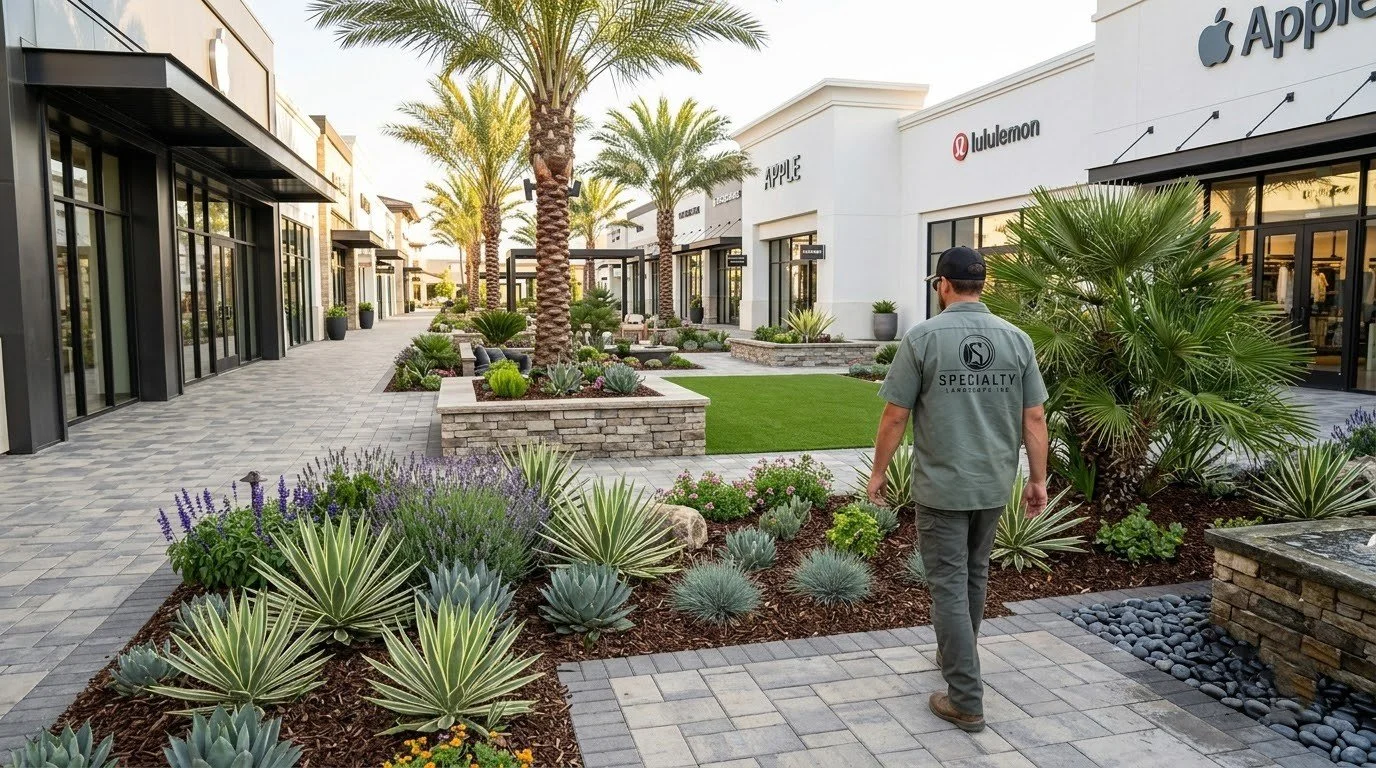 Completed commercial landscaping at a Central Valley property by Specialty Landscape
