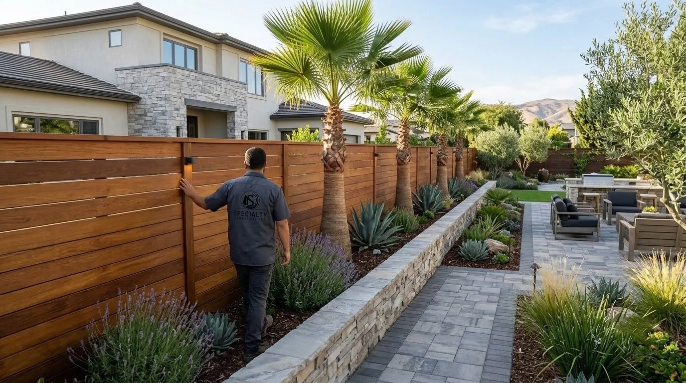 Completed fencing and wall work on a Fresno property by Specialty Landscape