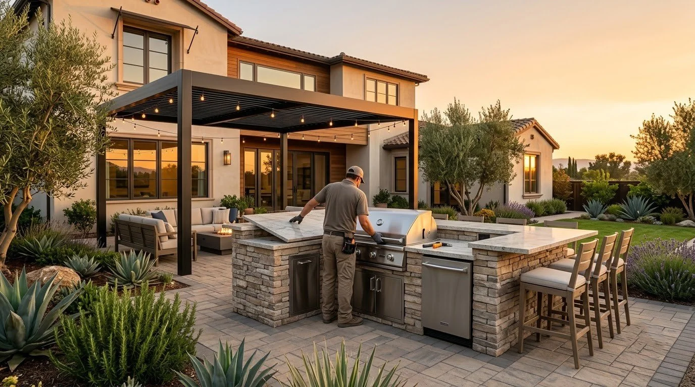 Completed outdoor kitchen project in the Central Valley by Specialty Landscape