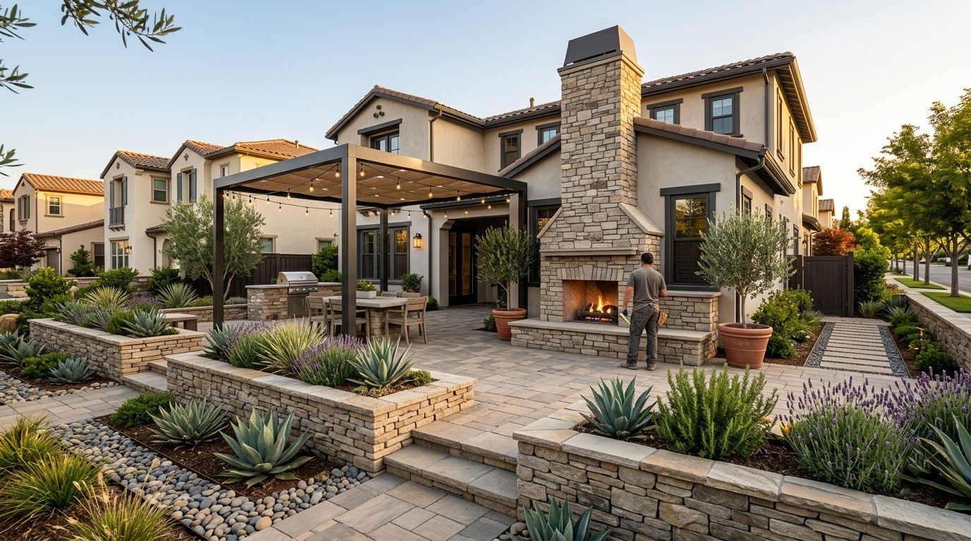 Masonry retaining wall and stonework detail by Specialty Landscape