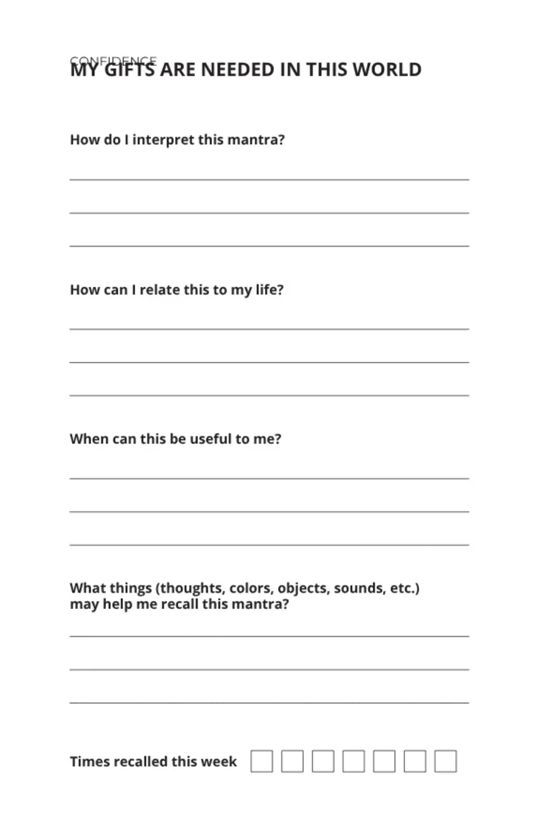 A workbook worksheet with four prompts and a weekly recall tracker