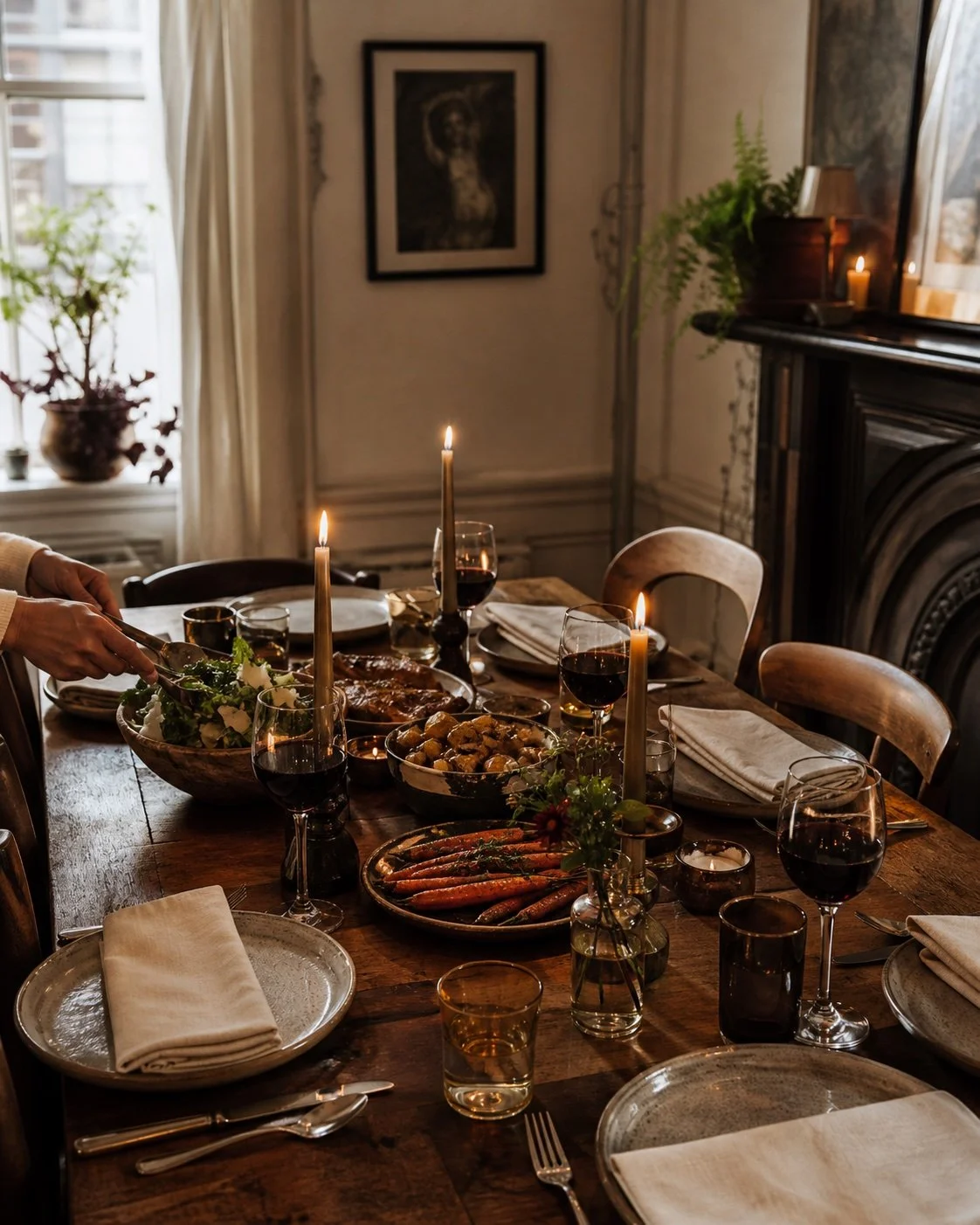 Candlelit dinner table prepared for a private gathering