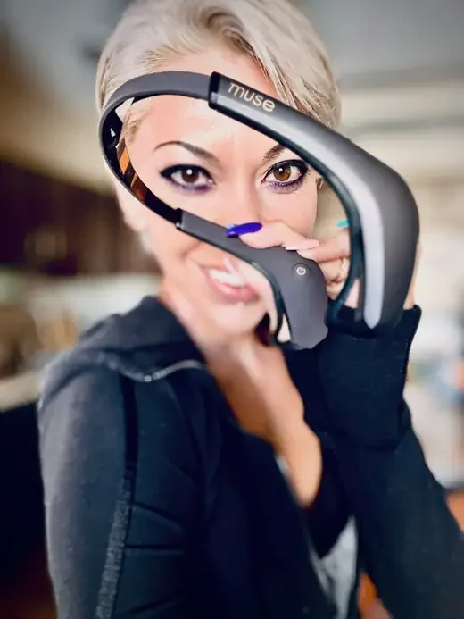 Satine wearing a Muse brain-sensing headband