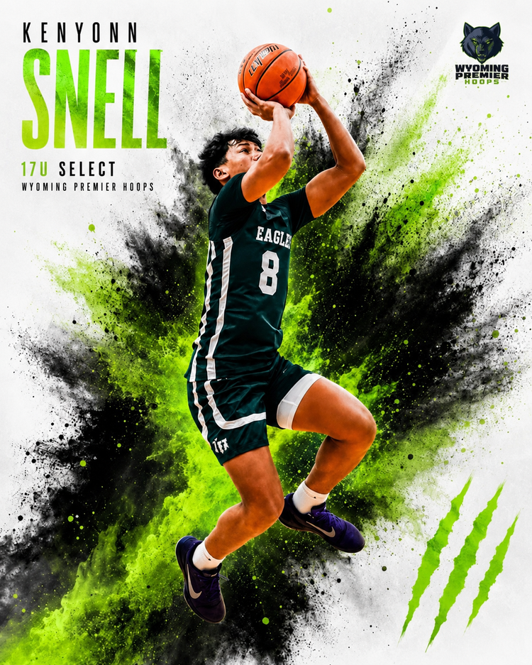 Kenyonn Snell Wyoming Premier Hoops 17U Select and 16U Gold Electric Wave player card