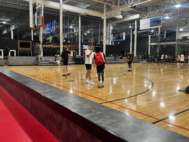 Carmelo Smith and Gage Treber before a game at Prep Hoops Mile High Madness