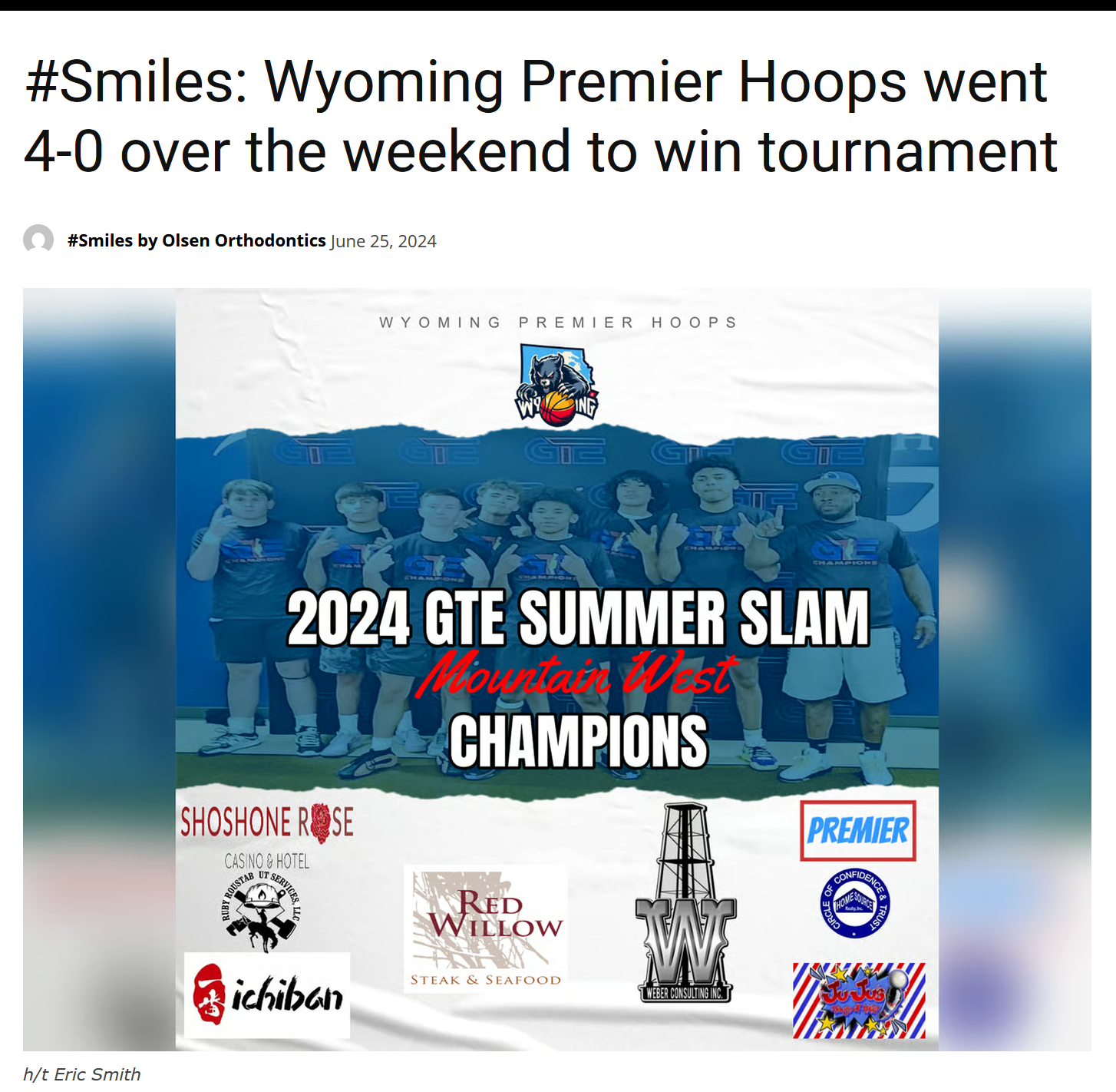 Wyoming Premier Hoops tournament championship team