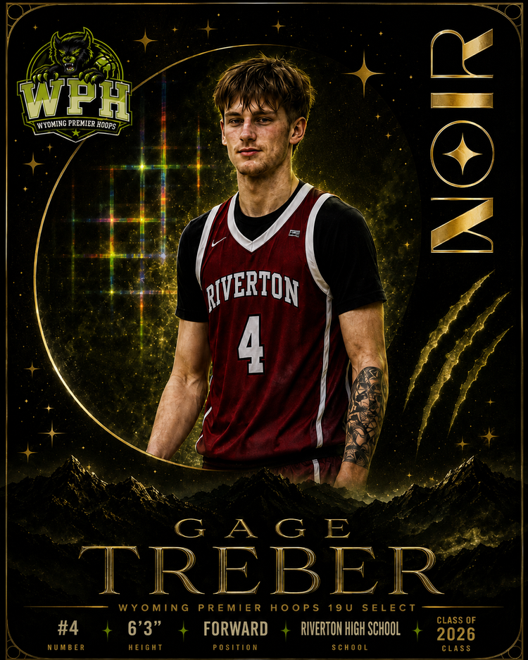 Gage Treber Wyoming Premier Hoops 17U Select Gold Vinyl player card