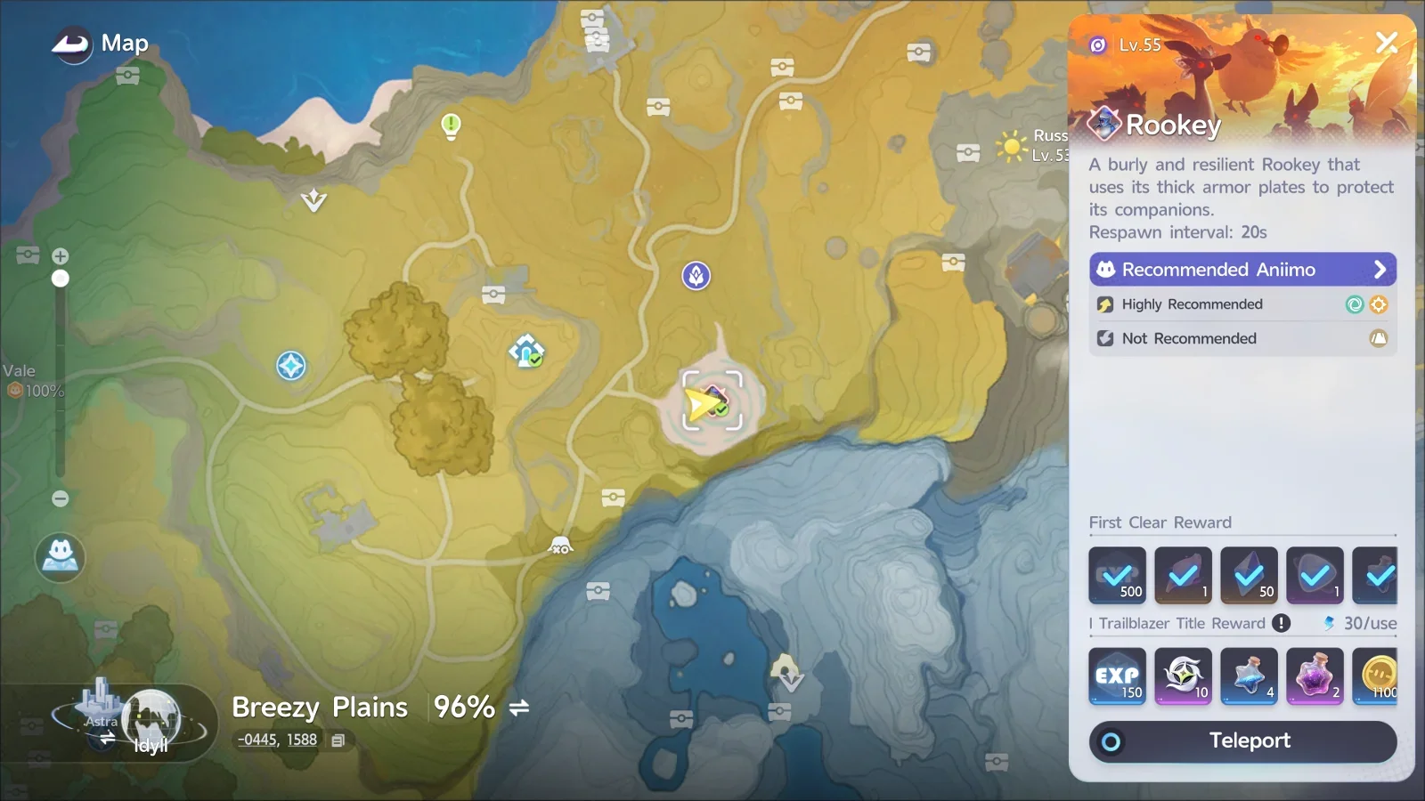 Map location — Alpha Rookey in Russet Highlands.