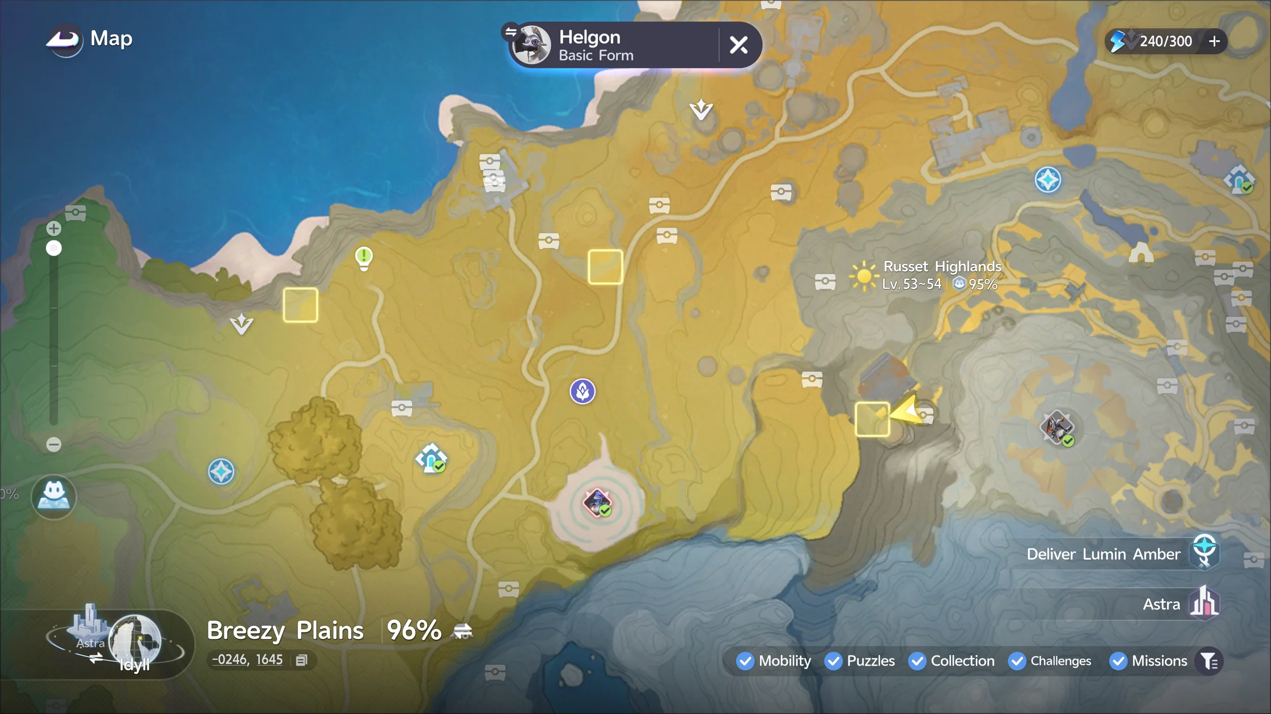 Map location — flying around the Russet Highlands.