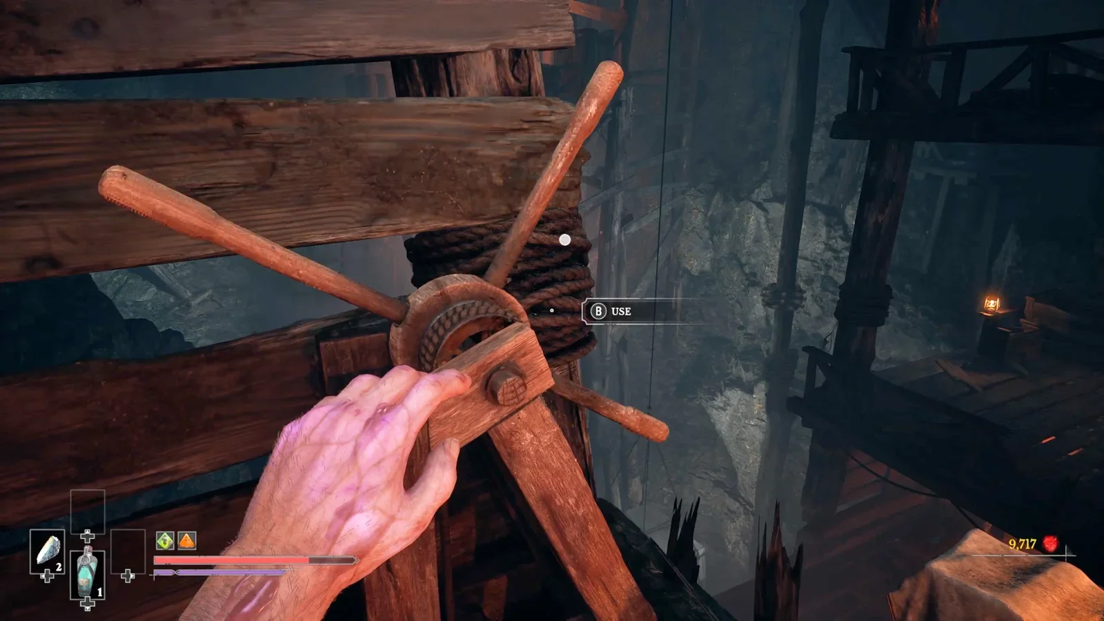 pull the lever at the top of the stairs.