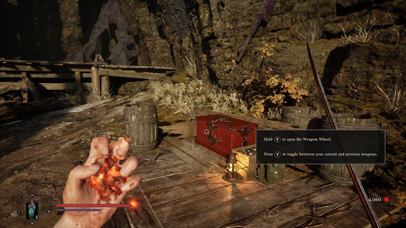 Chest Location: Just to the left of the lantern, hard to miss.
