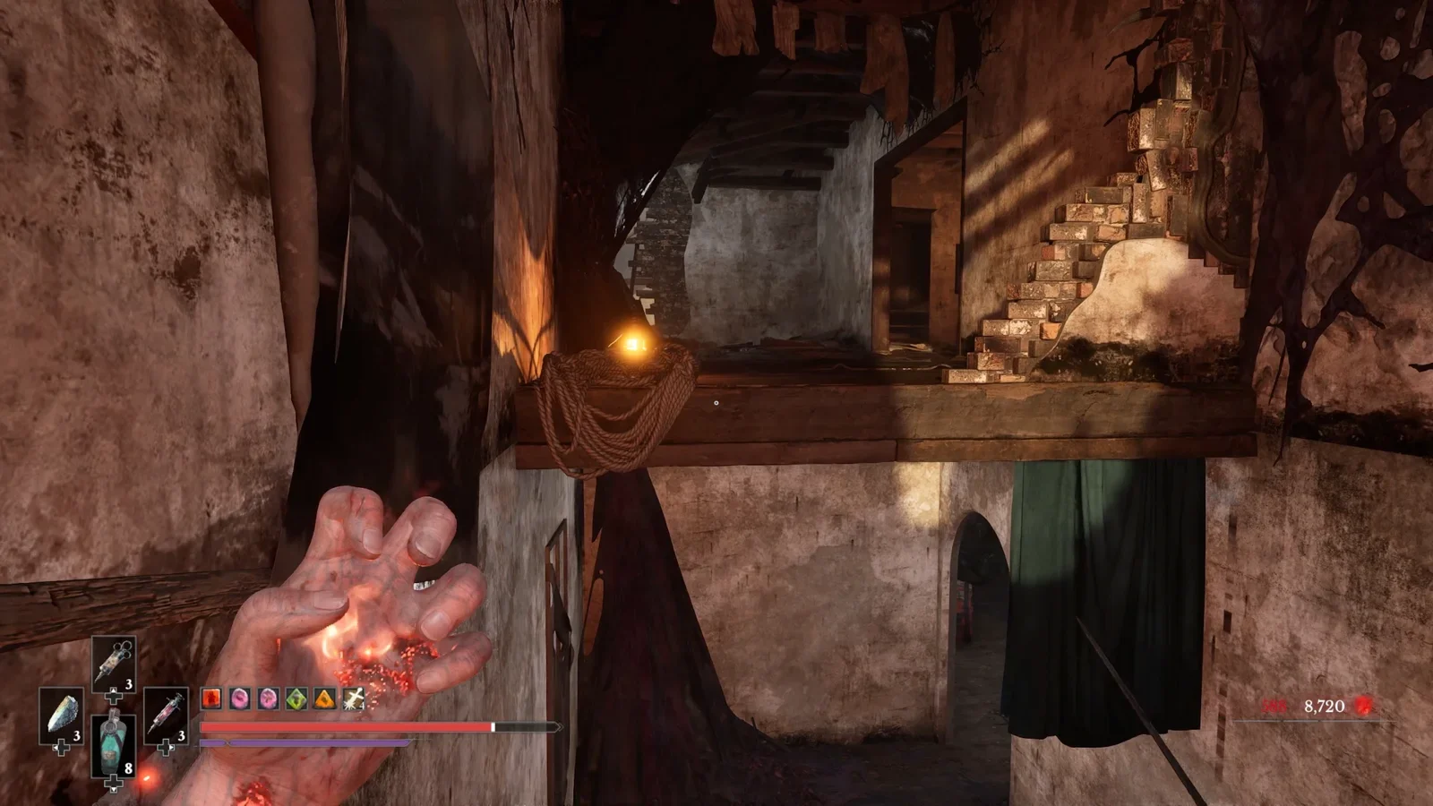 Turn around at top of stairs.