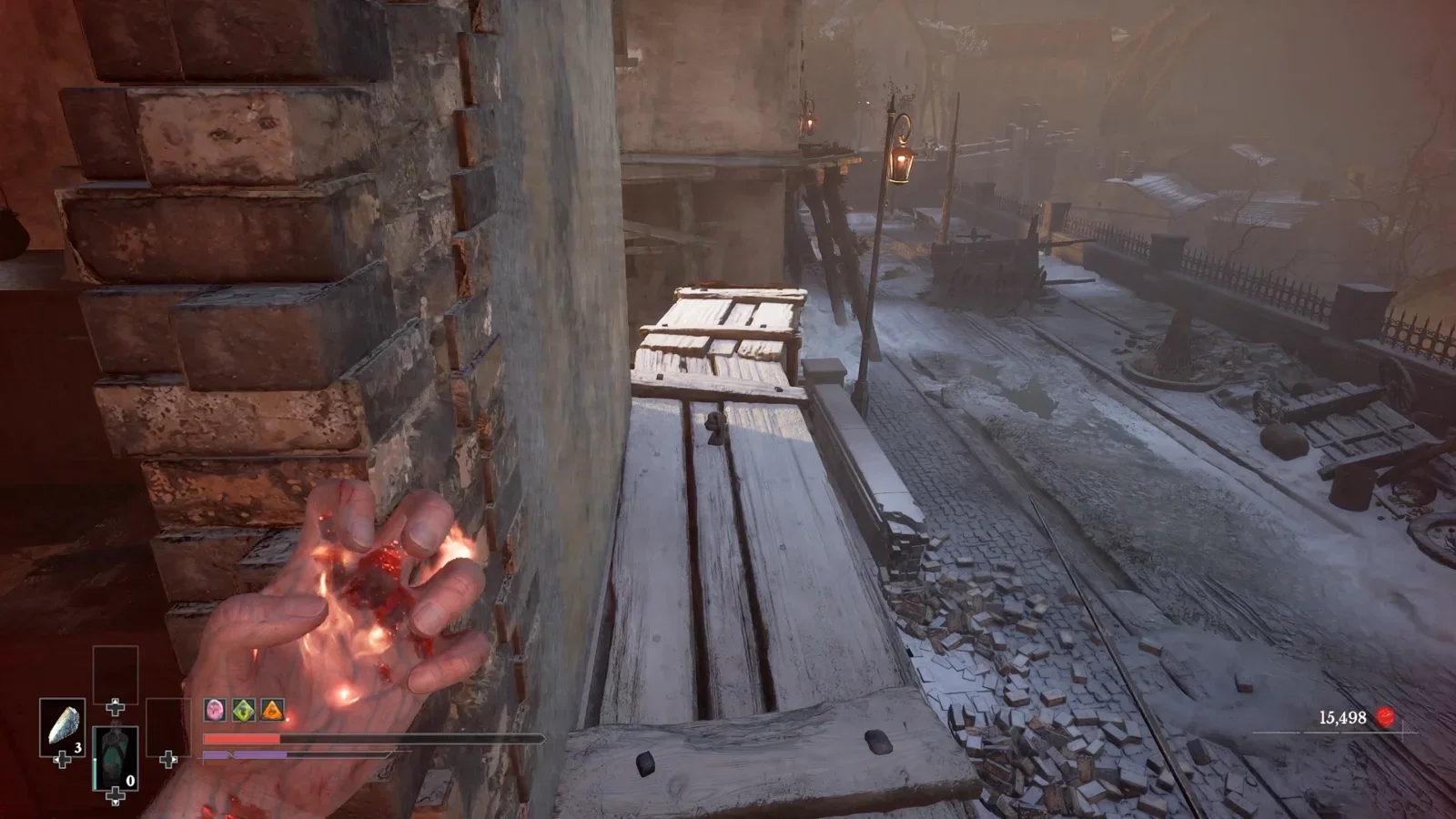 Go around the planks towards the left.