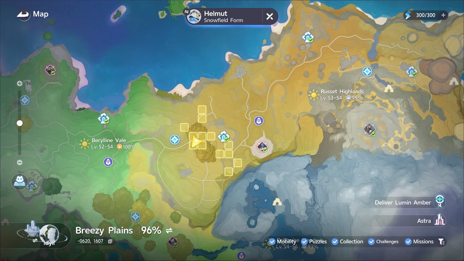 Map location — Russet Highlands while weather is Snowy-