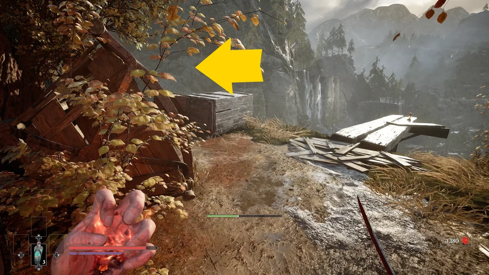 Turn left at the cliff.