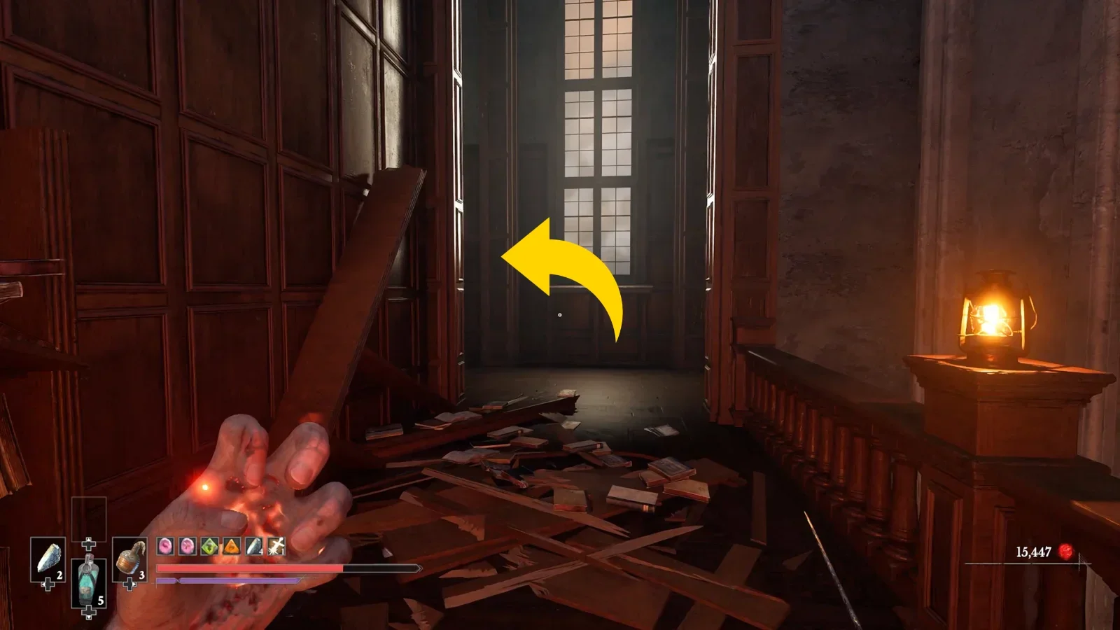Go left at the balcony.