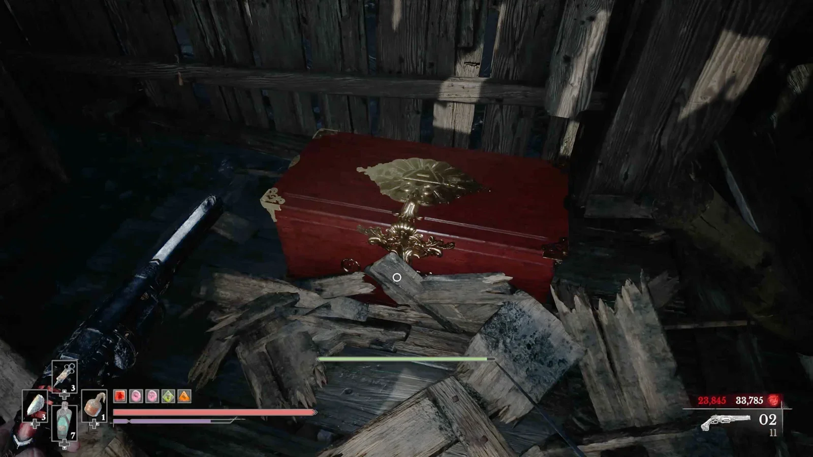 Behind the breakable boxes.