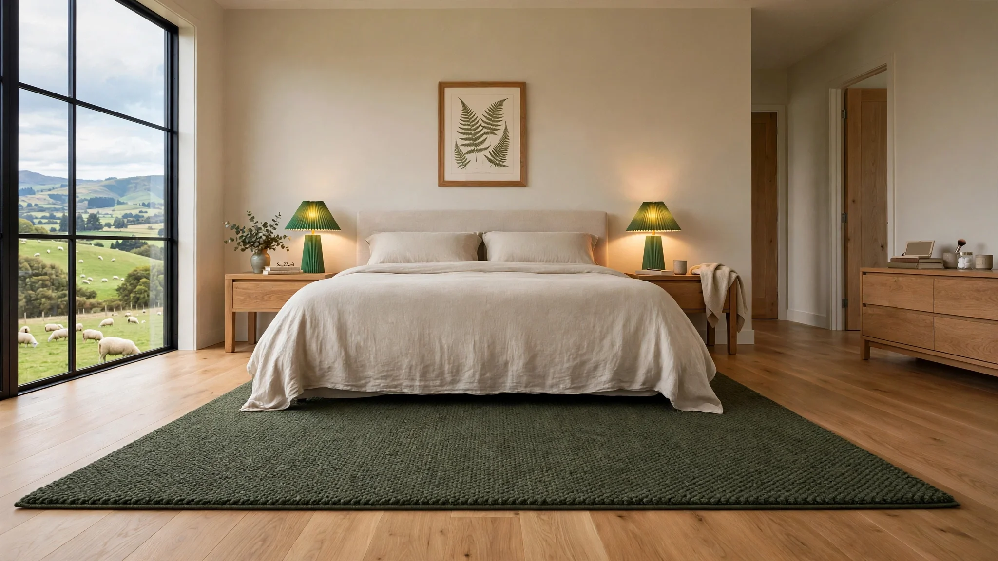 Bedroom with a New Zealand wool rug