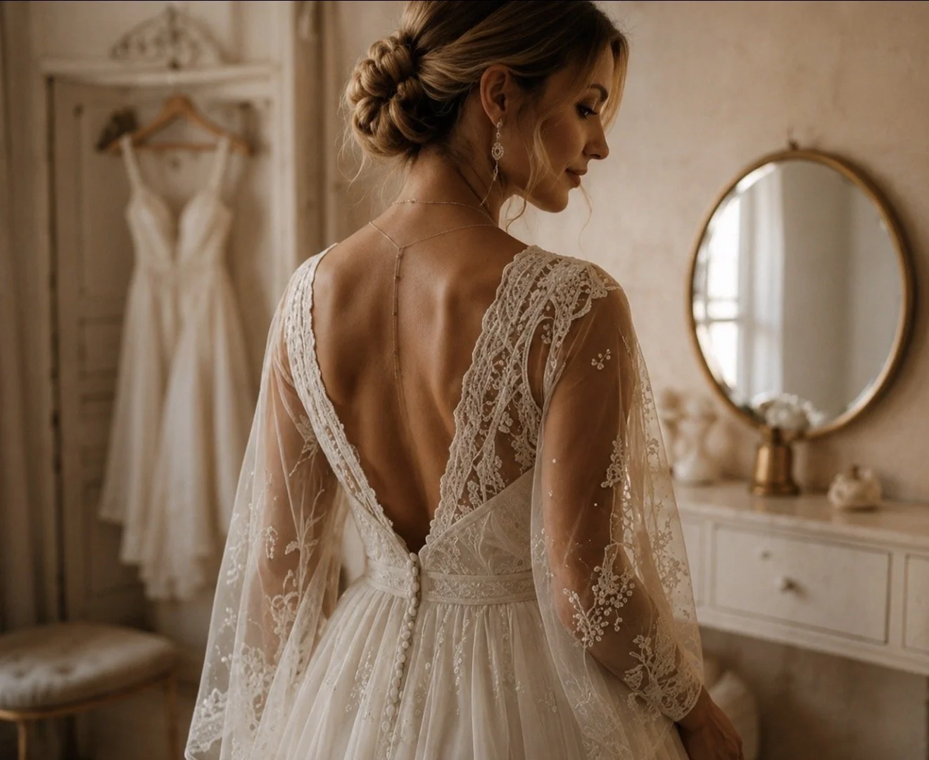 Bride with a natural bronzed spray tan on her wedding day
