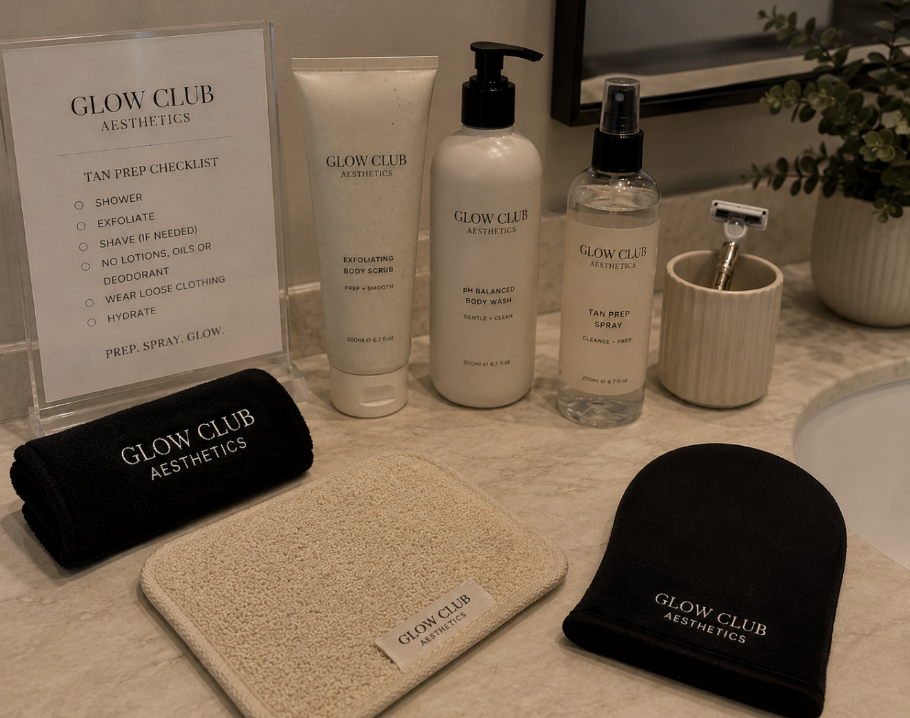 Spray tan prep products and skincare routine