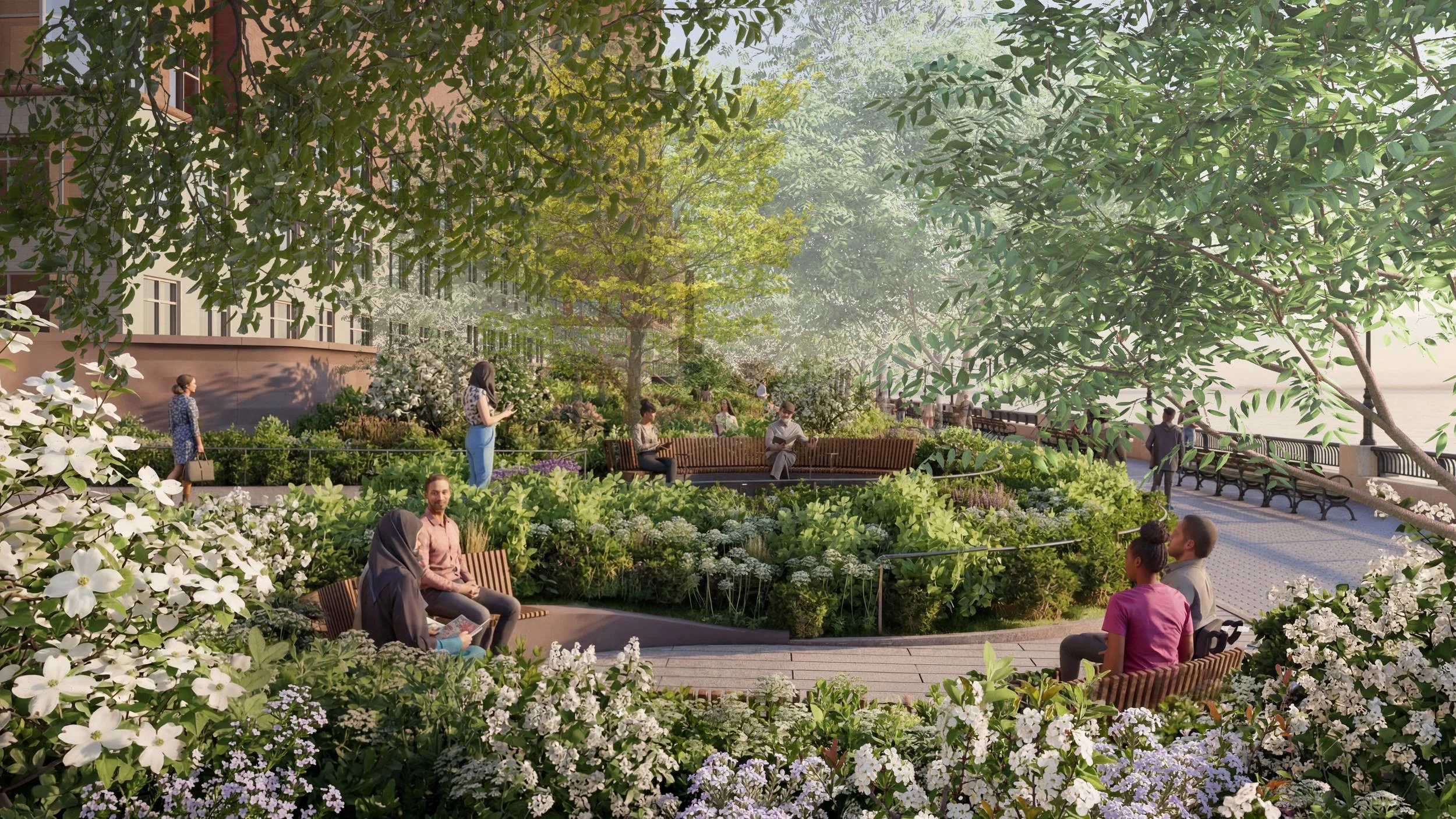 Planted garden and gathering spaces