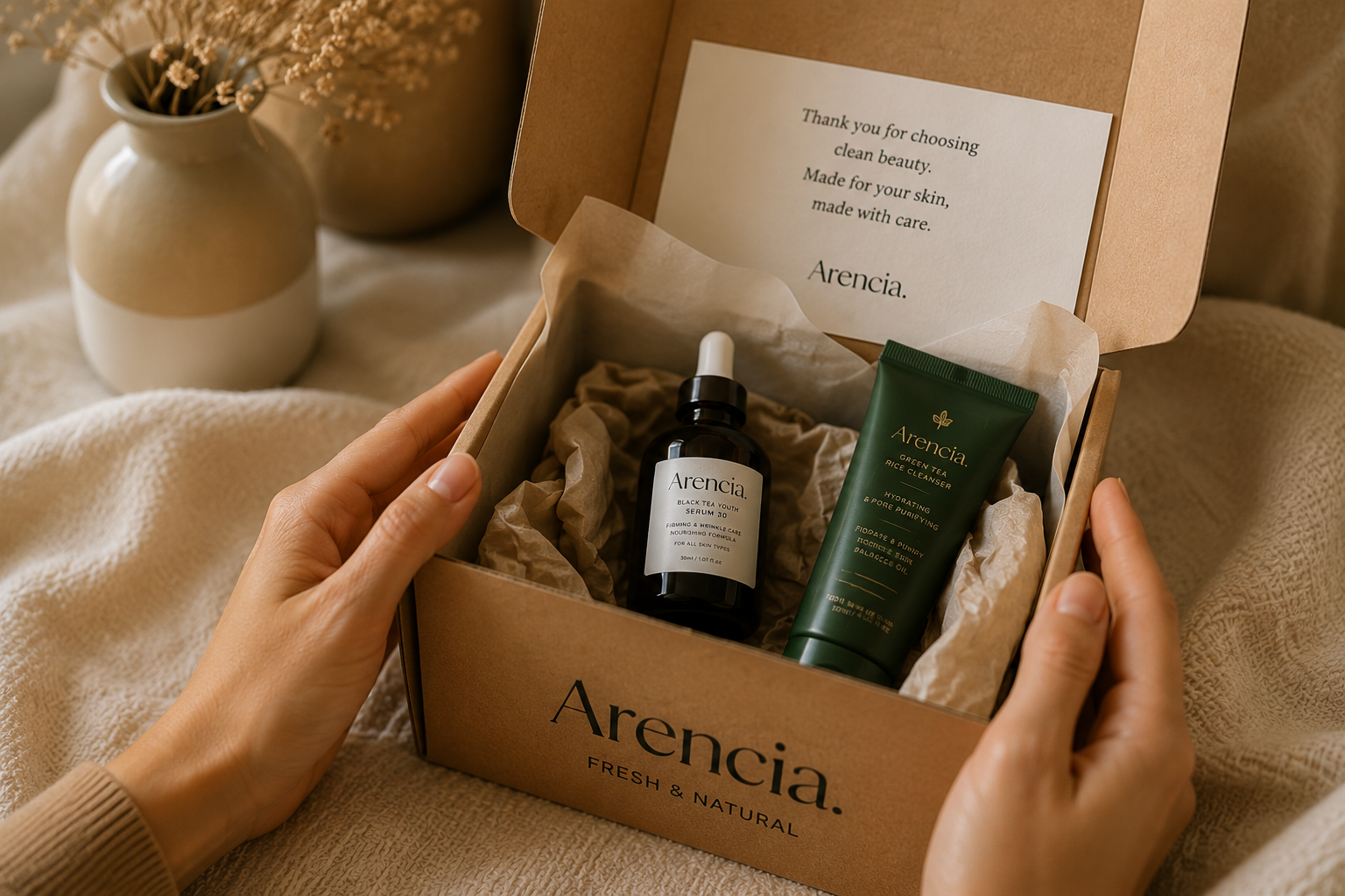 Creator holding skincare product