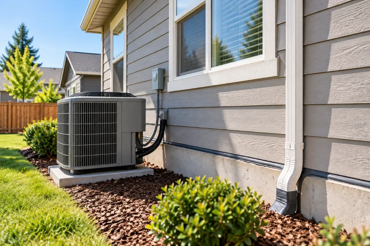 A Treasure Valley single-family rental with an HVAC unit and exterior weather sealing visible along the foundation