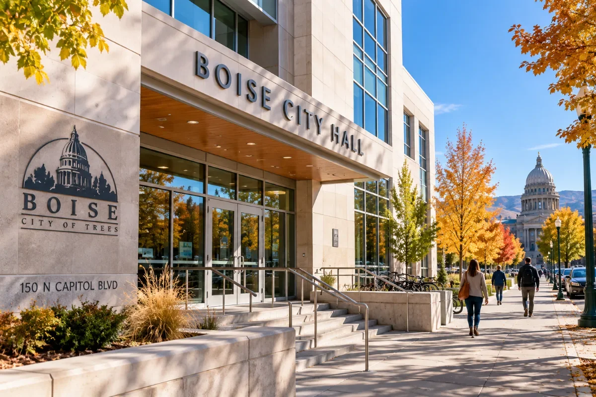 Boise City Hall entrance where the city clerk's licensing counter is located