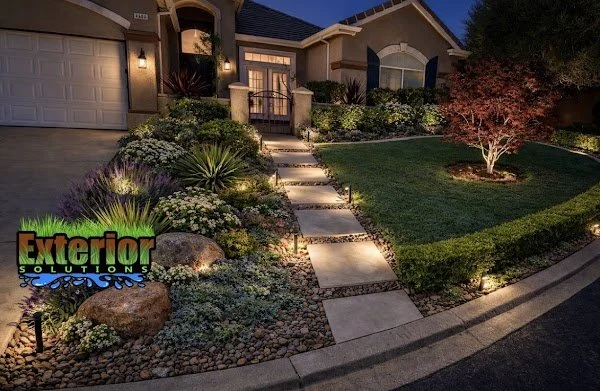 Night landscape lighting design Modesto CA