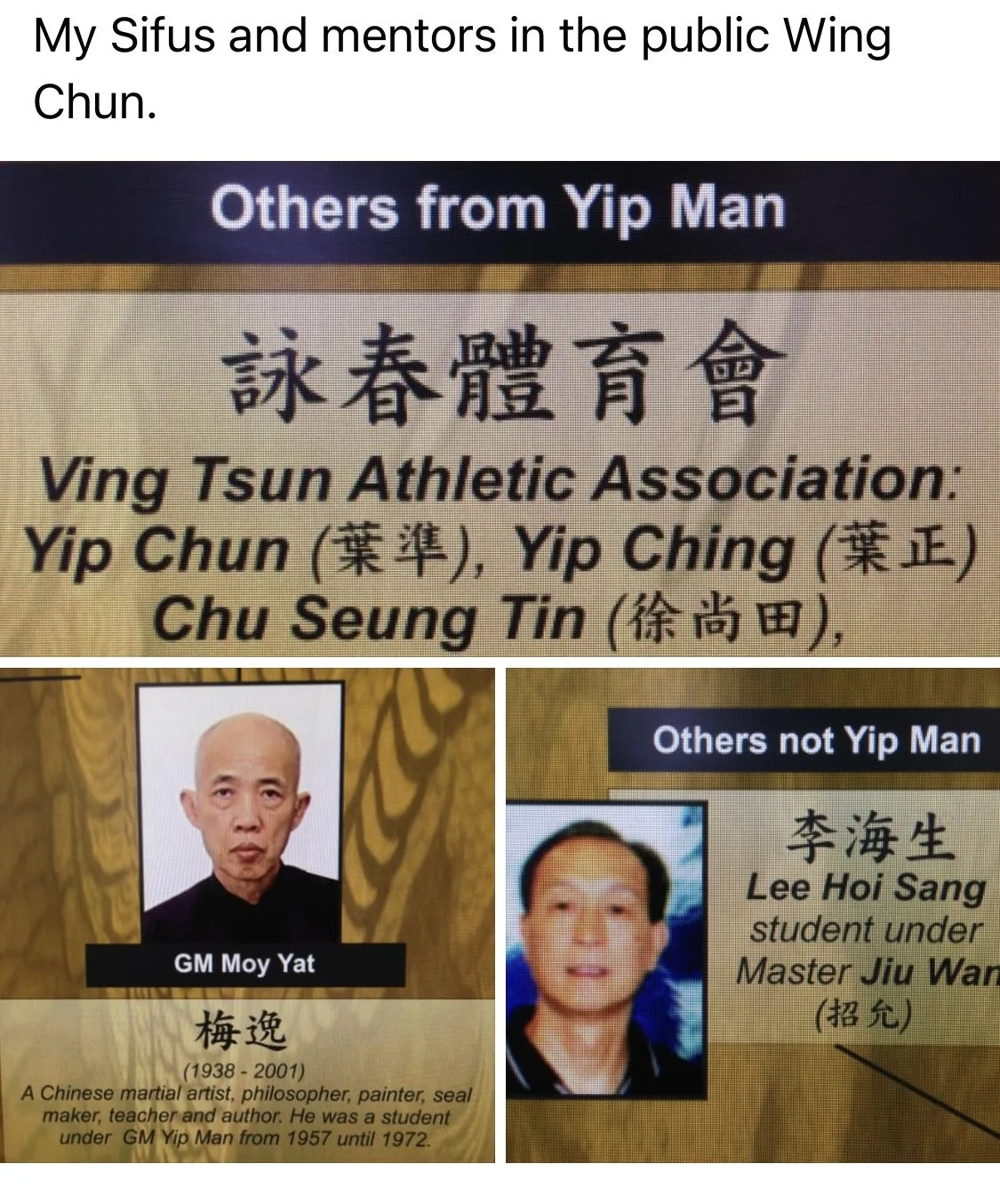 GM Lee Hoi Sang and GM Moy Yat, the first two Sifus of GM Meng.