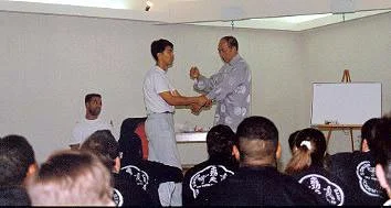Grandmaster Moy Yat with GM Meng at the school on the eve of Meng’s wedding