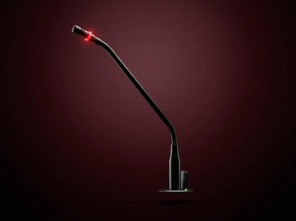 Gooseneck microphone with a red status ring
