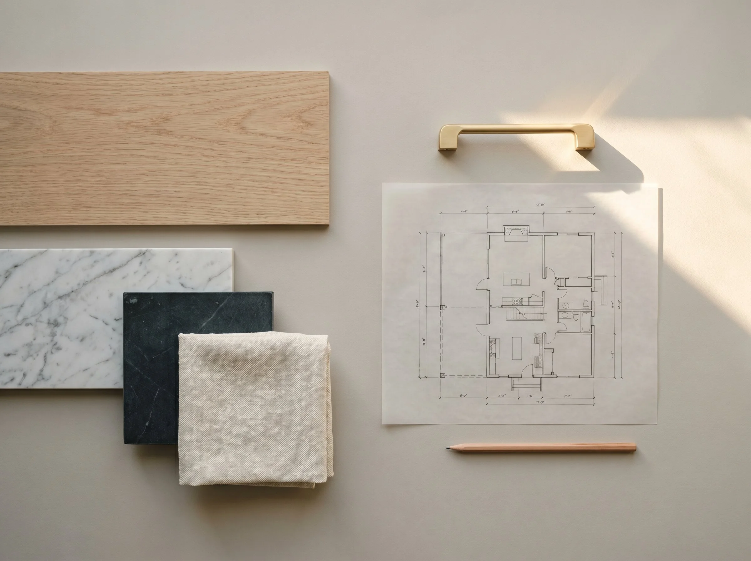 Design studio plans and material samples