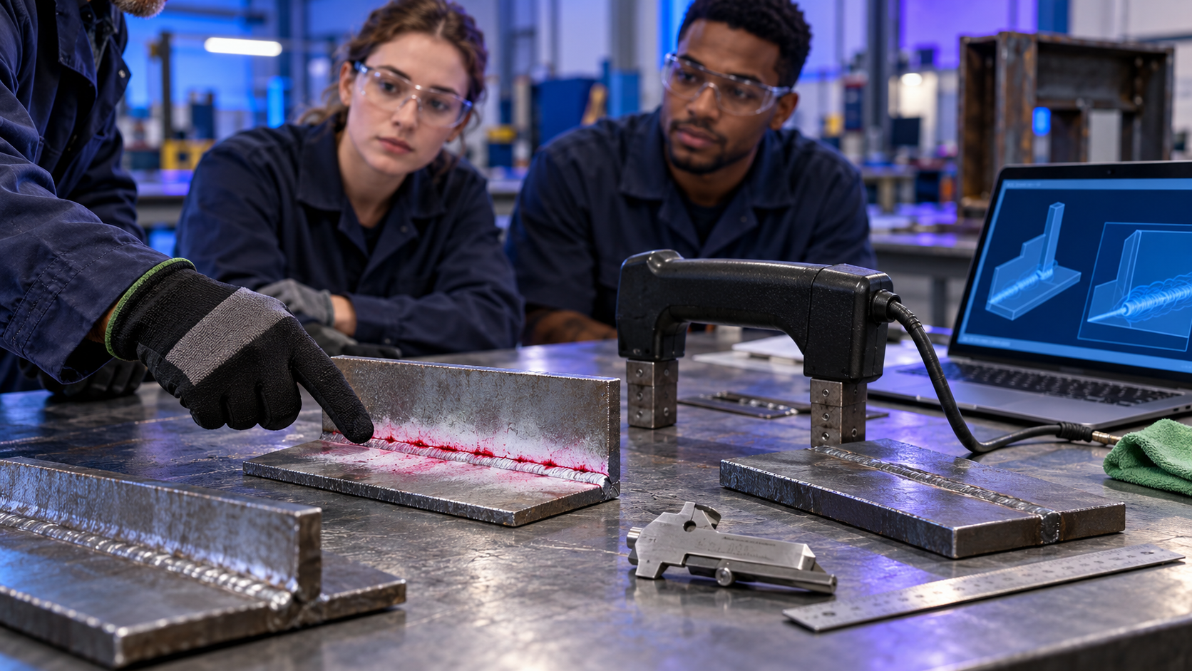 Practical NDT training with an instructor and trainees