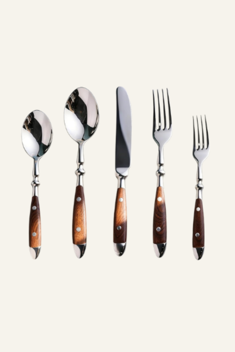 Wood-Handle Silverware Set