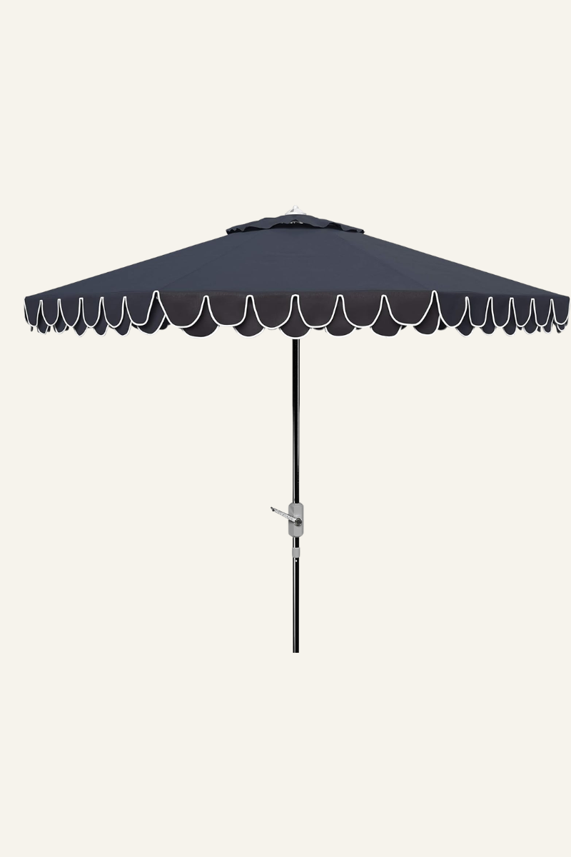 Scalloped Patio Umbrella Navy White