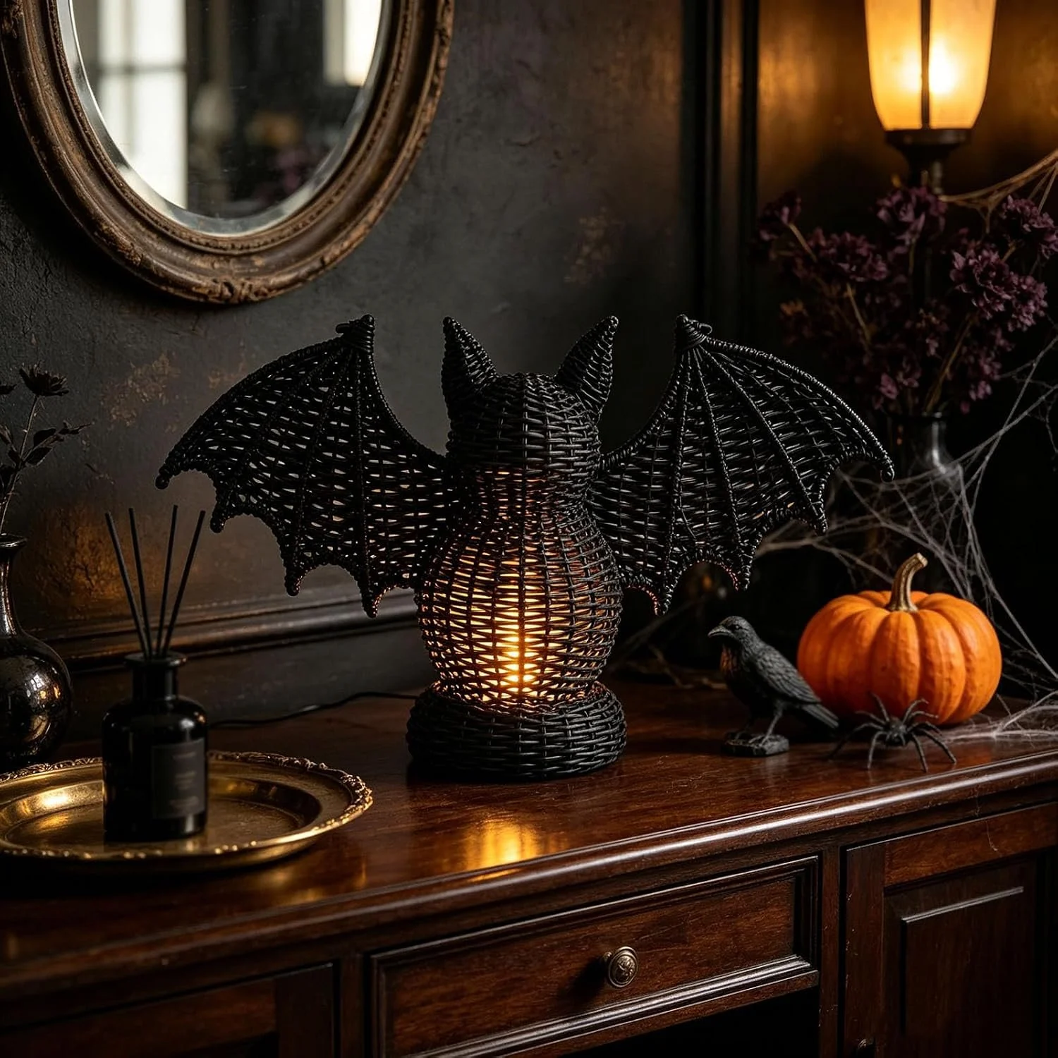 Rattan Lantern Bat Candle Holder