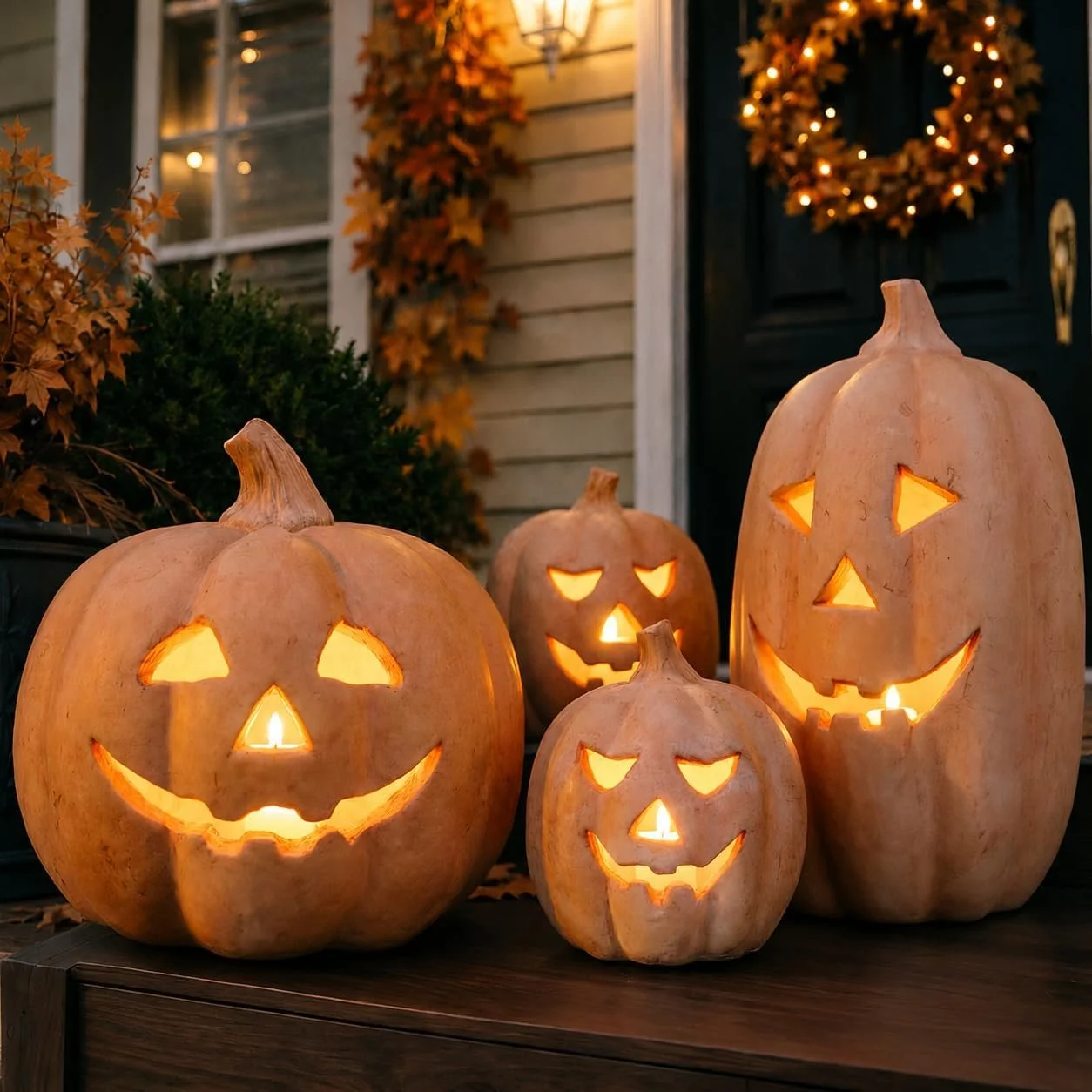 Handmade Terracotta Pumpkin Jack O' Lantern with Flameless Candle