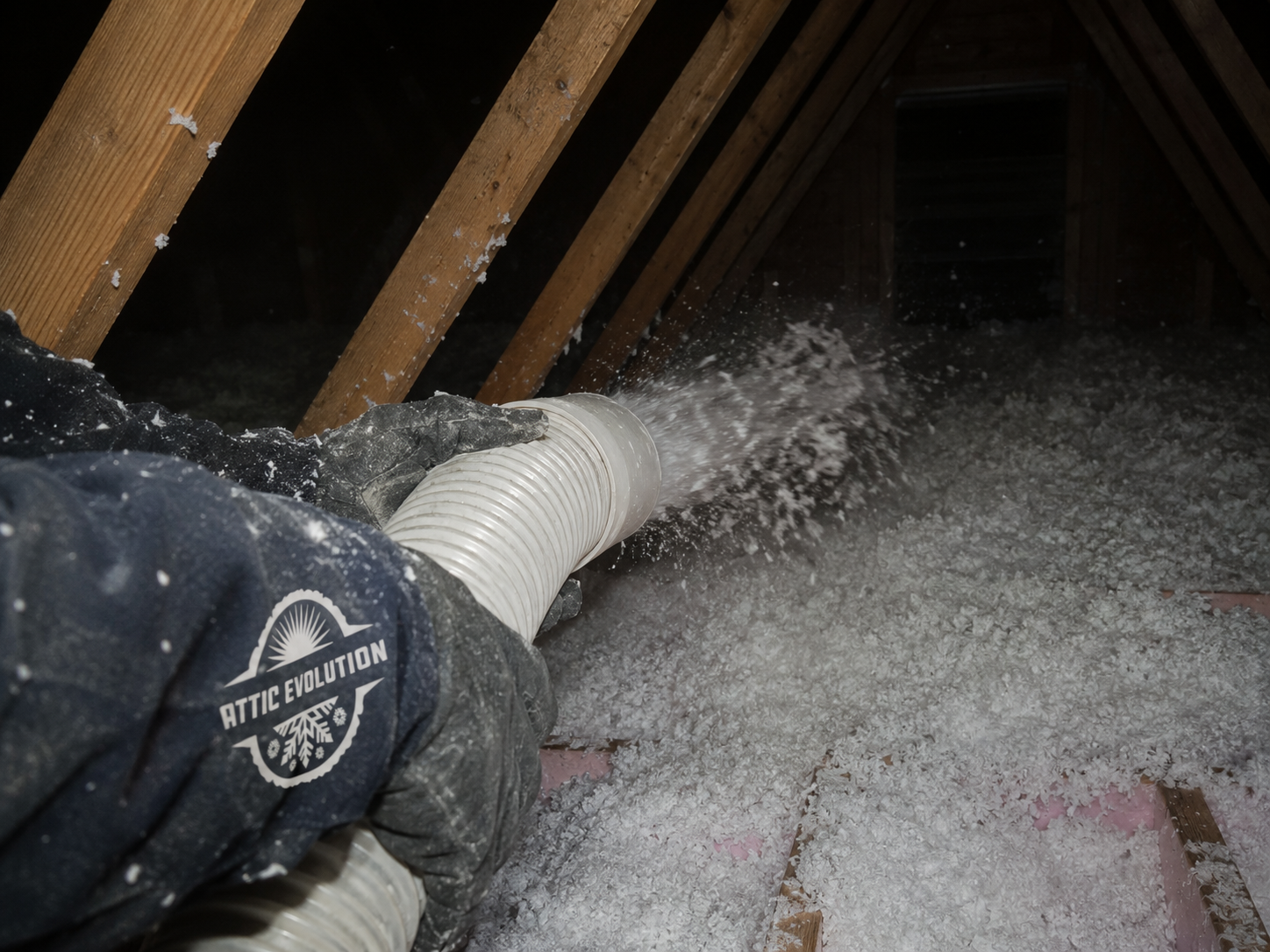 Attic Evolution team installing insulation