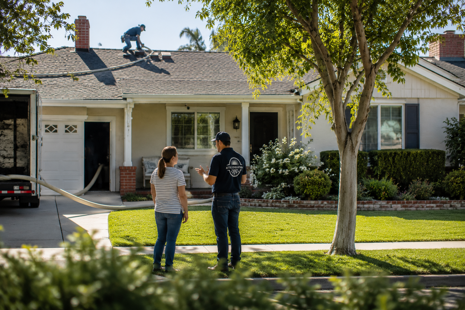 Attic Evolution advisor talking with homeowner