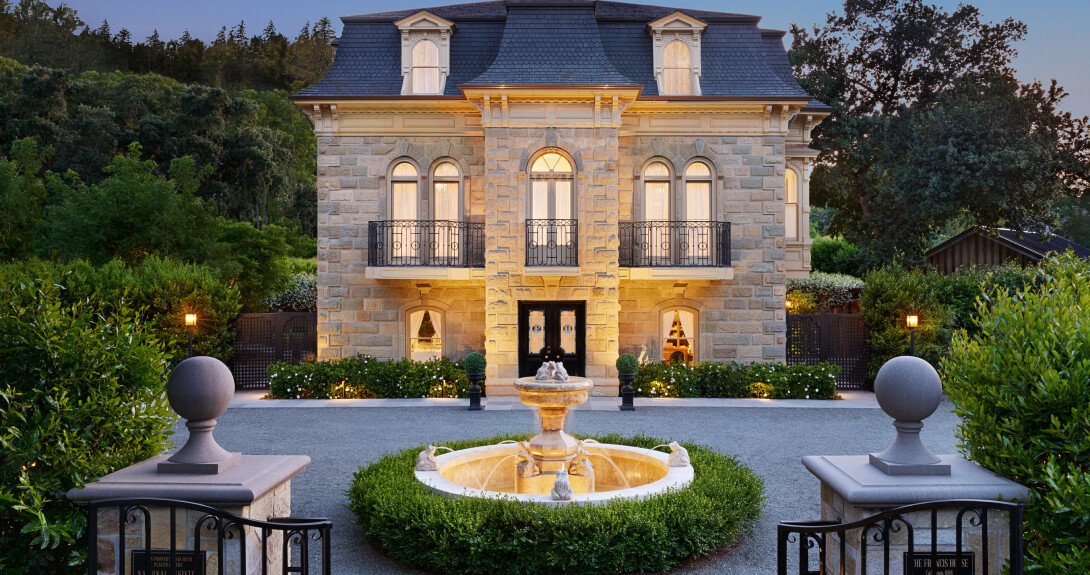 The Francis House in Calistoga, lit at twilight