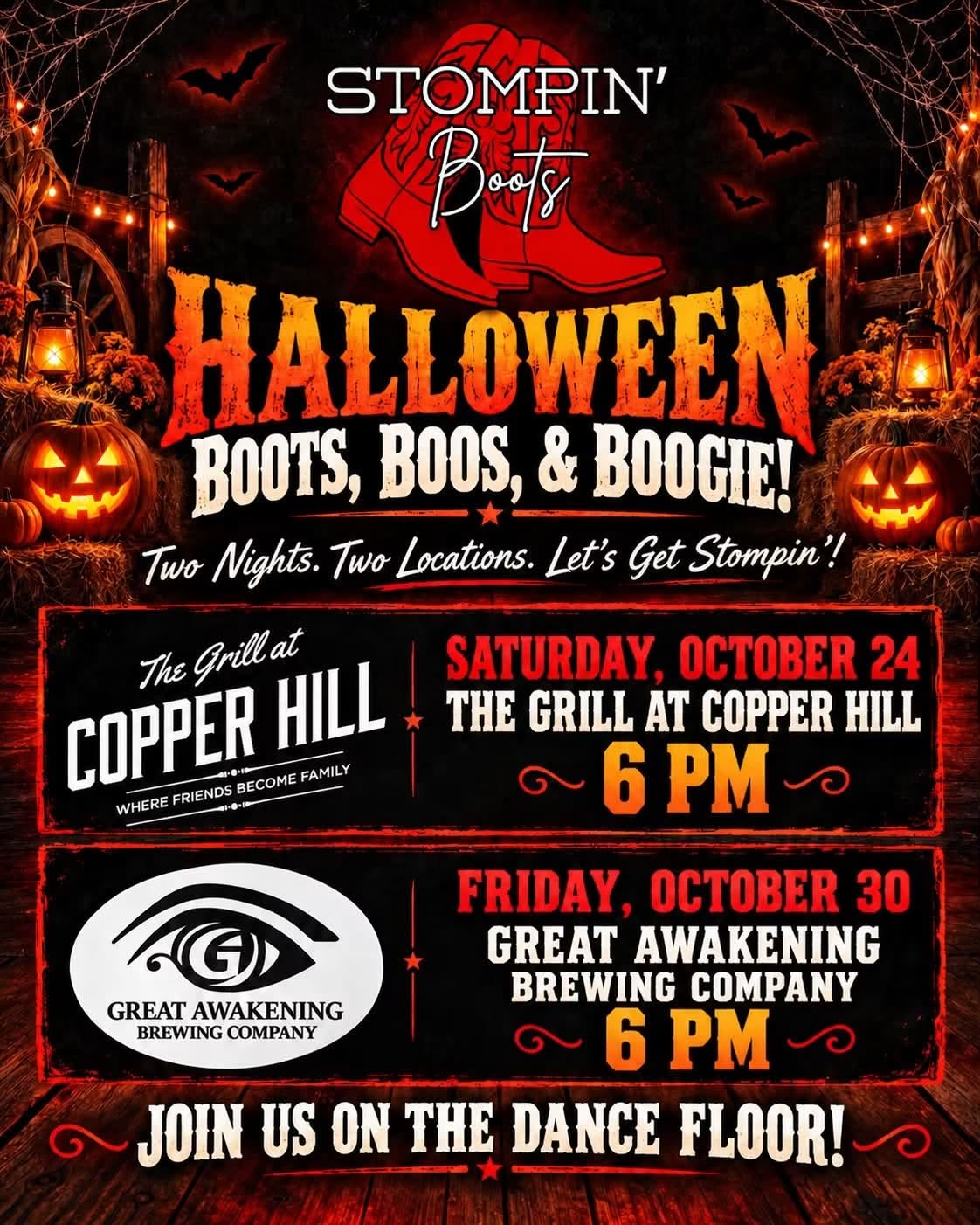 Stompin' Boots Halloween - Boots, Boos & Boogie at The Grill at Copper Hill