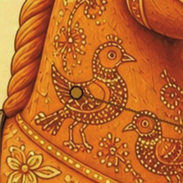 Gond birds on the neck of the sandalwood horse