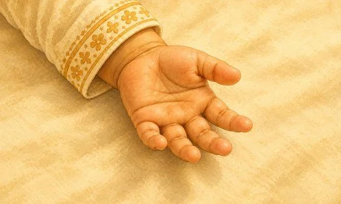 A small hand resting open