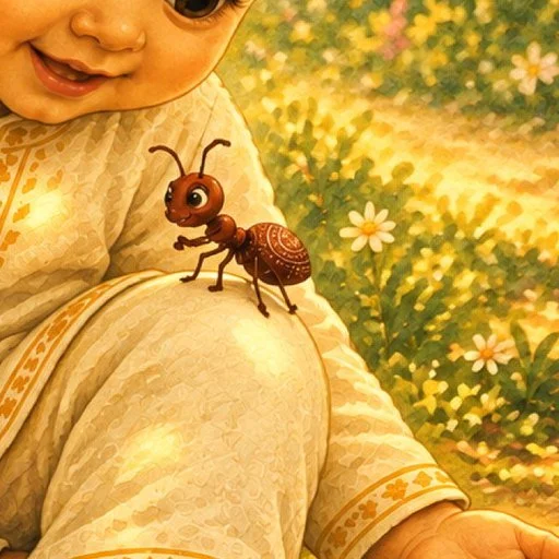 Chiti the ant on Kian’s knee
