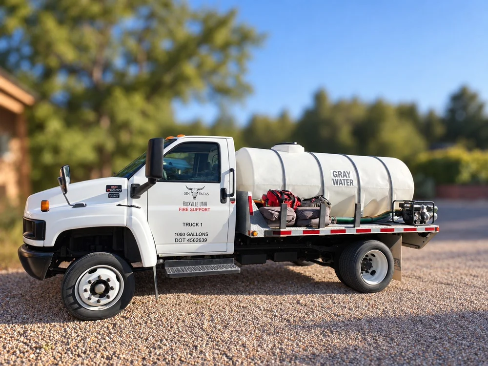 Side profile of the 1,000-gallon water truck